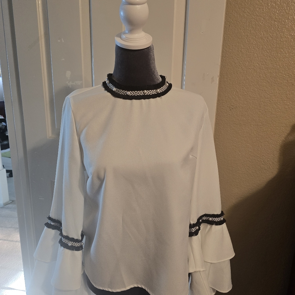 White Blouse with Black Trim